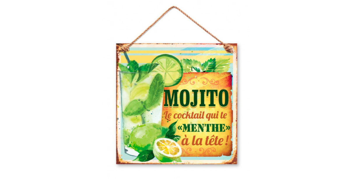 Plaque métal 'Mojito Cocktail' vert - 30.5x15.5 cm [Q6541